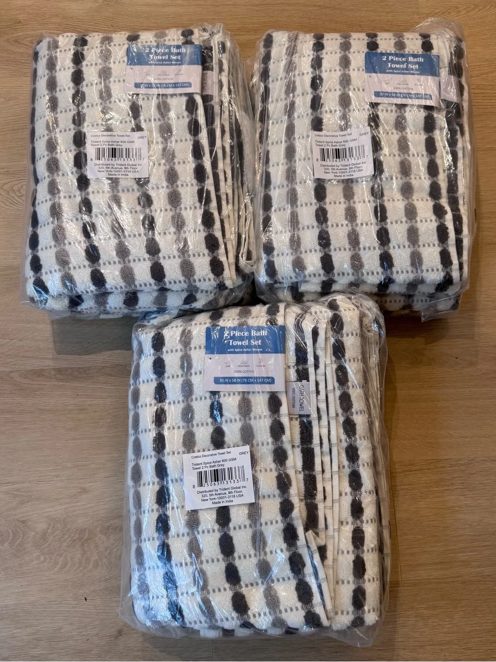 NEW 2 Piece Bath Towel Set Spice Asher Weave 100% Cotton Grey - 3 pack bundle